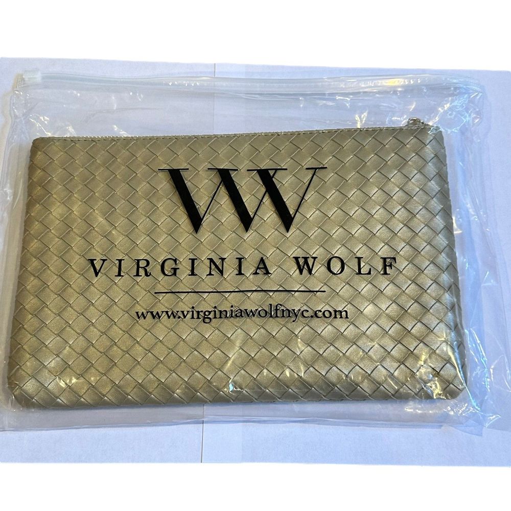 Virgina Wolf NYC Mimi Woven Gold Vegan Metallic Leather Pouch NWT